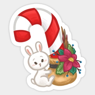 Bunny Candy Cane Christmas Sticker